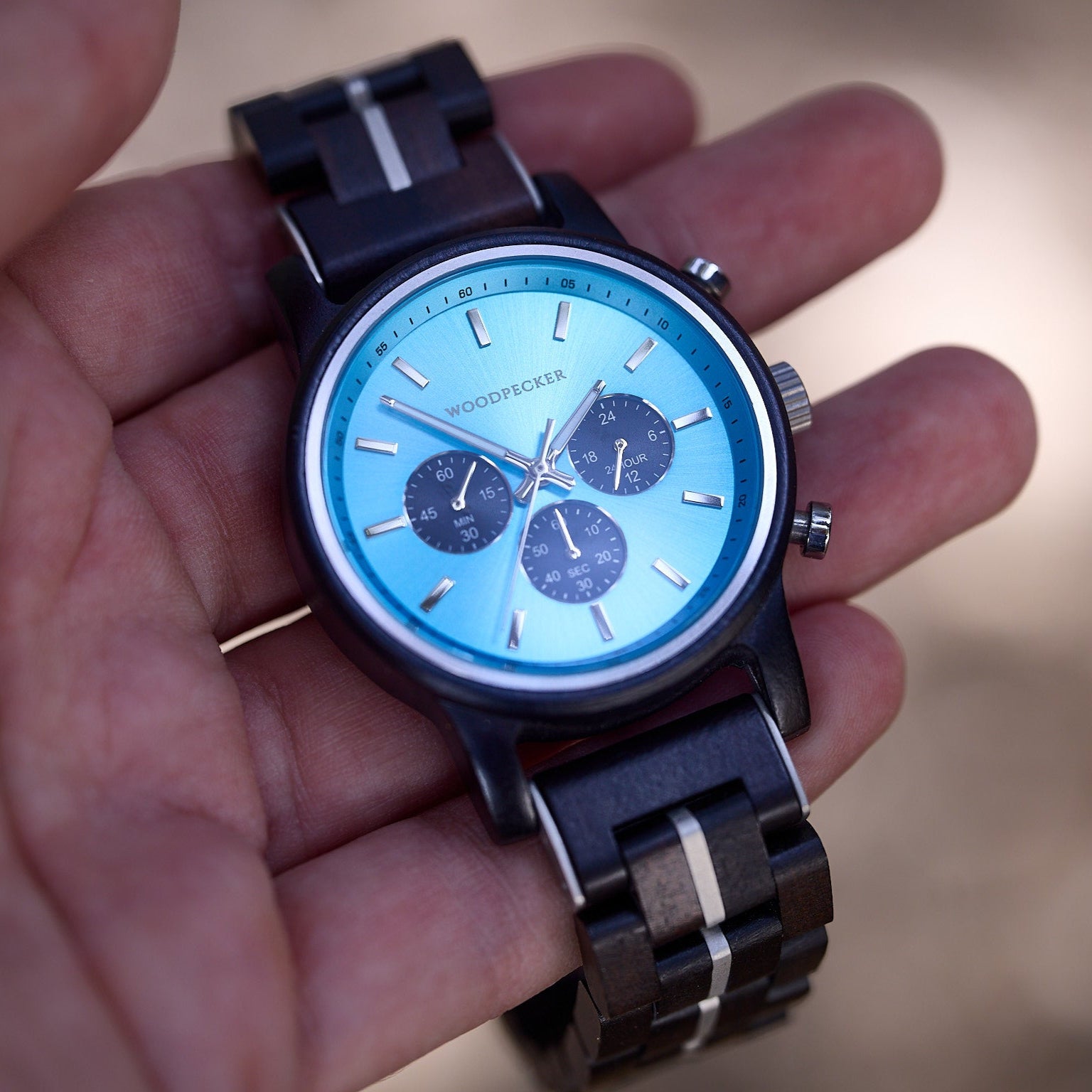 Felix. Watch Felix Chronograph | Ebony Wood & Steel Watch with Arctic Blue Dial ...