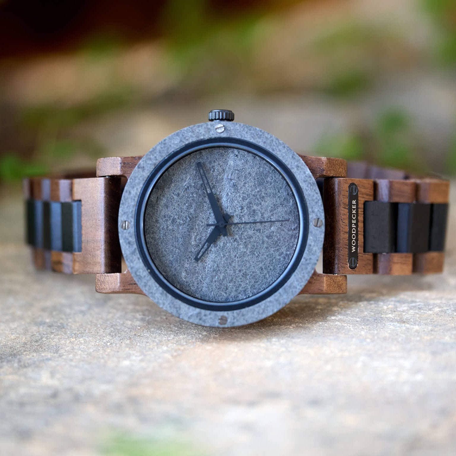 Men's Wooden Watch - Walnut and Ebony with Stone Face