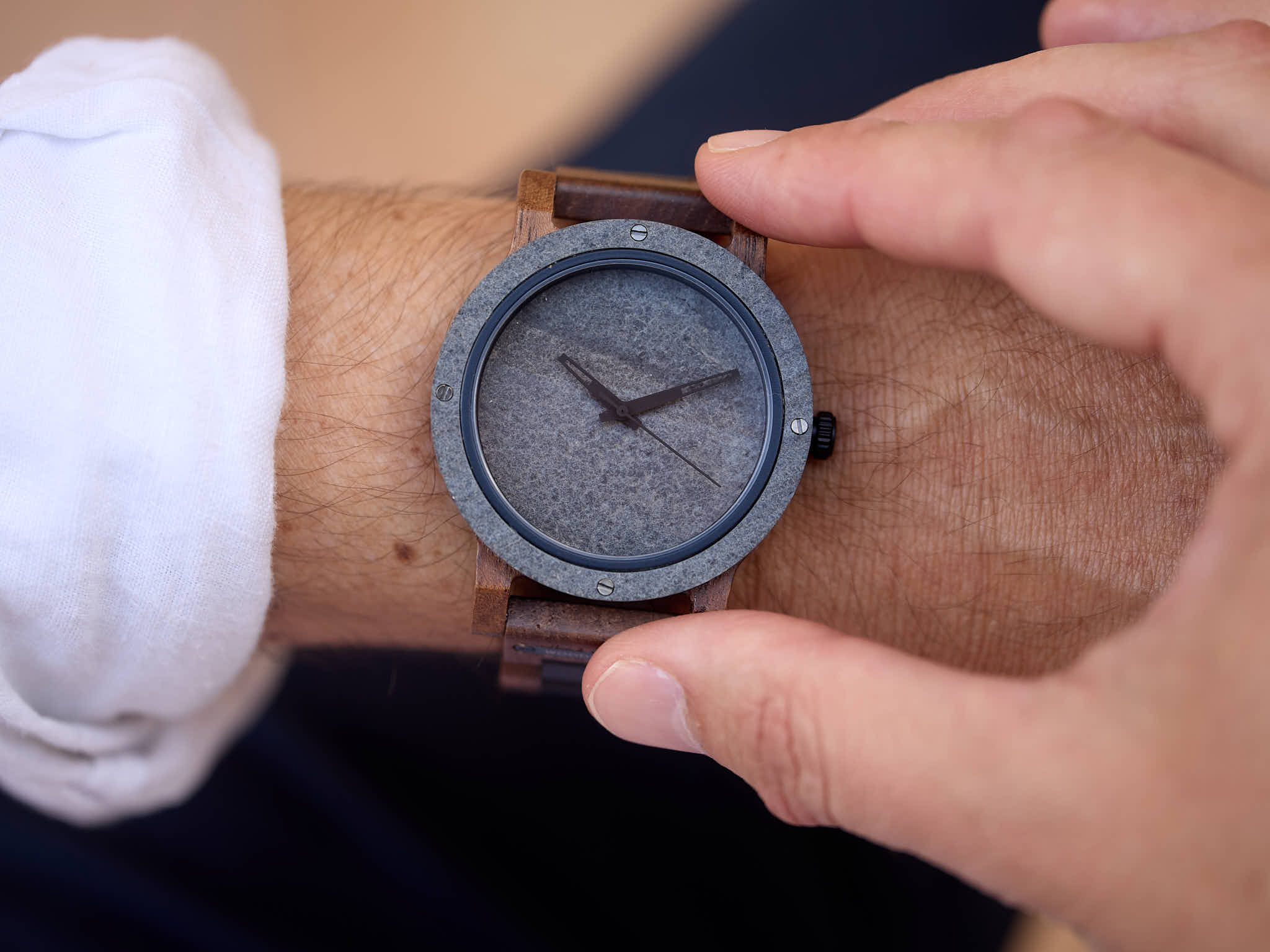 Men's Wooden Watch - Walnut and Ebony with Stone Face