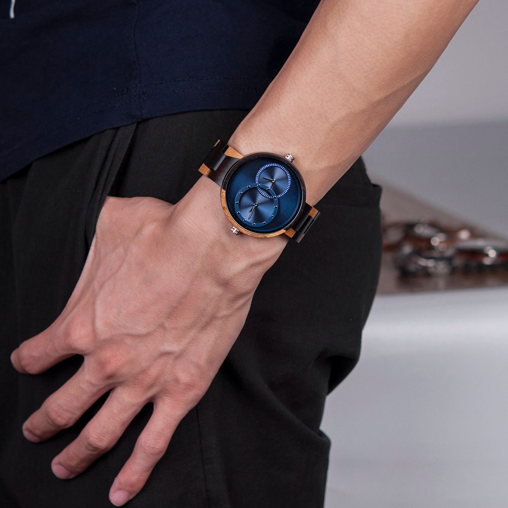 Engraved Watch | Engraved Wood Watch | Engraved Dual Time Watch | Engraved Wooden Watch | Traveler's Watch | Dual Display Watch made of Wood