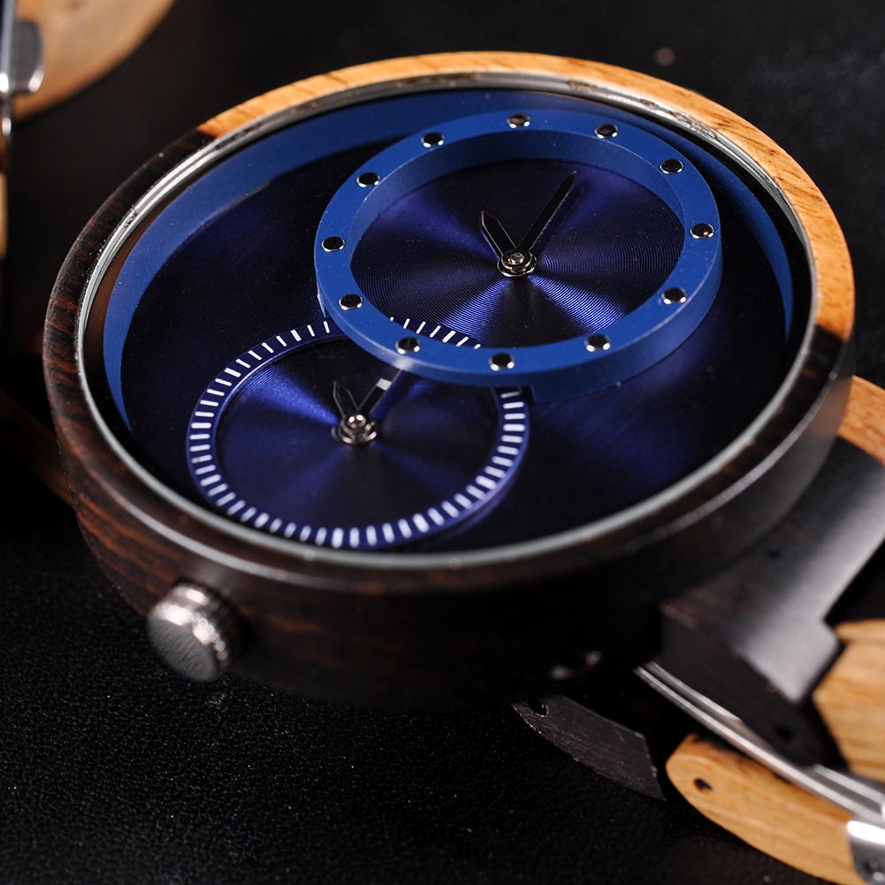 Engraved Watch | Engraved Wood Watch | Engraved Dual Time Watch | Engraved Wooden Watch | Traveler's Watch | Dual Display Watch made of Wood